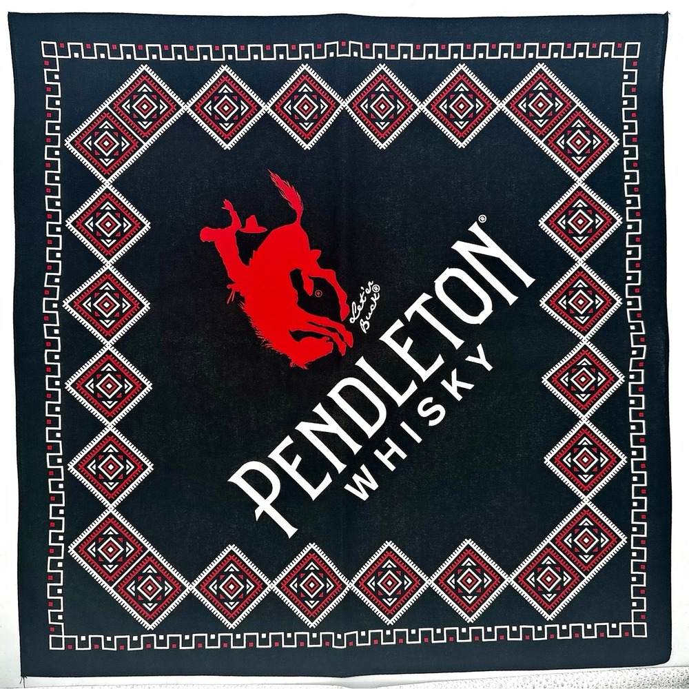 Pendleton Whisky Bandana 20x20 Black Red Cowboy Bucking Horse Western Rodeo